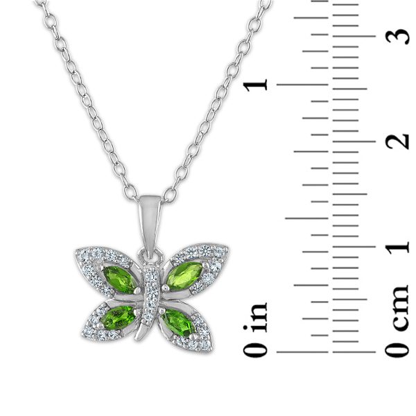 4X2MM Marquise Chrome Diopside and White Topaz Fashion Butterly 18-inch Pendant in Rhodium Plated Sterling Silver Sale