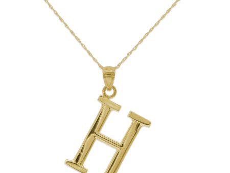 10KT Yellow Gold 18-inch 30MM Initial Pendant; Initial H Supply