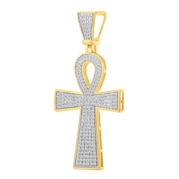 10KT Yellow Gold 1 CTW Diamond 53X24MM Ankh Cross Pendant. Chain Not Included Online now