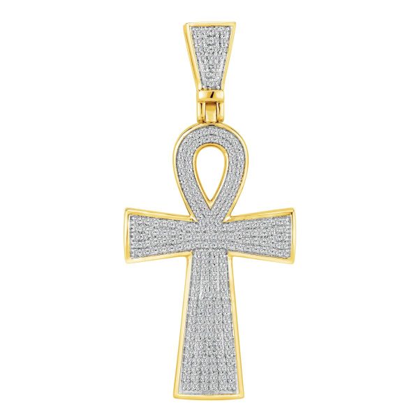 10KT Yellow Gold 1 CTW Diamond 53X24MM Ankh Cross Pendant. Chain Not Included Online now