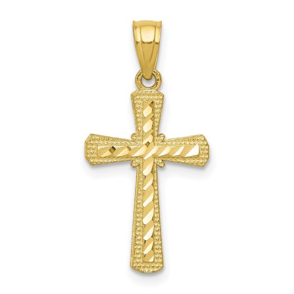 10KT Yellow Gold 25X11MM Diamond-cut Cross Pendant-Chain Not Included Cheap