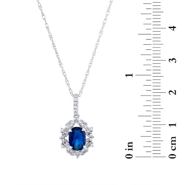 7X5MM Oval Sapphire and Diamond 18-inch Pendant in 10KT White Gold For Discount