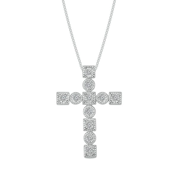 1 10 CTW Diamond Cross 18-inch Pendant in Sterling Silver Fashion