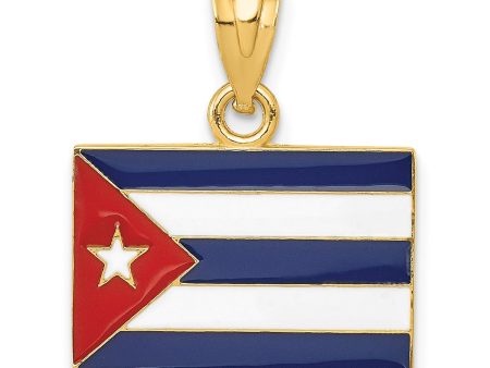 14KT Yellow Gold 21X18MM Enamel Cuba Flag Pendant. Chain Not Included Discount