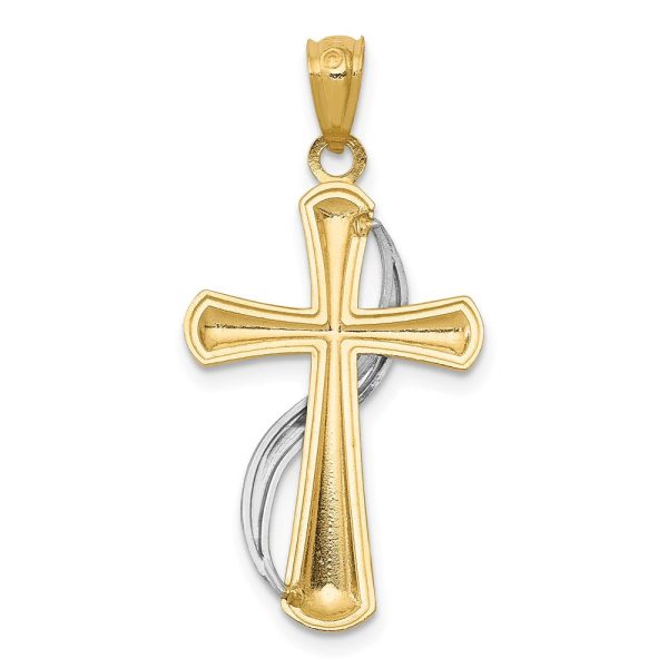 14KT White and Yellow Gold 31X15MM Cross Pendant. Chain Not Included Hot on Sale