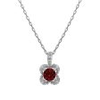 5MM Round Garnet and White Sapphire Birthstone Flower Halo Pendant in Sterling Silver Cheap