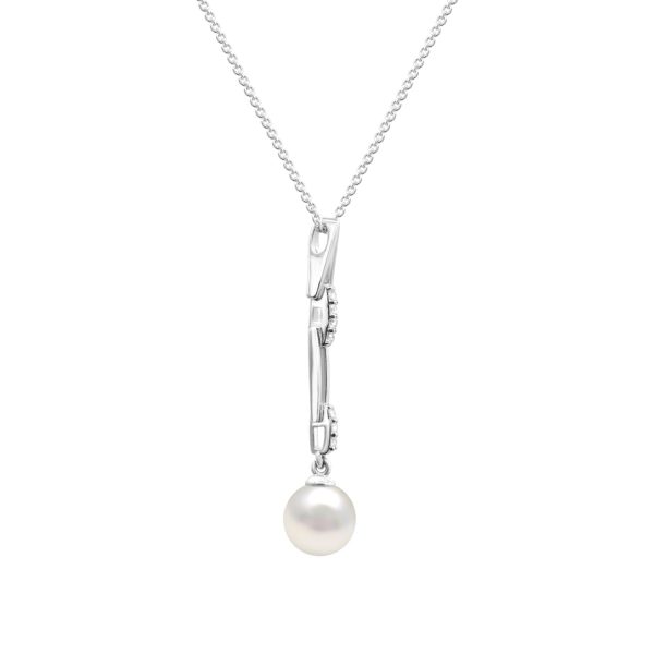 8.5X9MM Round Pearl and White Sapphire 18-inch Pendant in Sterling Silver Online now