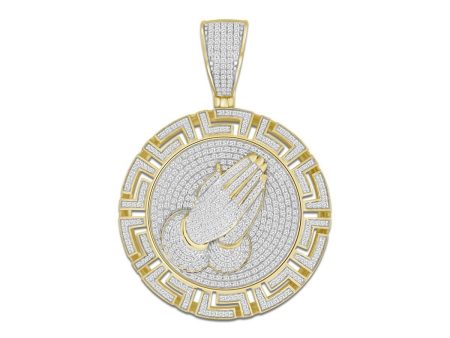 10KT Yellow Gold 1-1 5 CTW Diamond 49X34MM Praying Hand Medal Charm. Chain not Included Online now