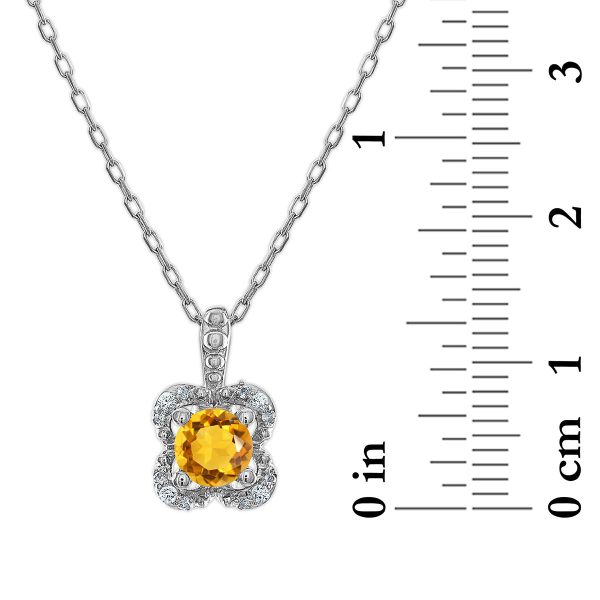 5MM Round Citrine and White Sapphire Birthstone Flower Halo Pendant in Sterling Silver on Sale