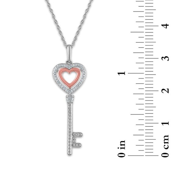 LoveSong 1 16 CTW Diamond Heart Key 18-inch Pendant in Sterling Silver For Cheap