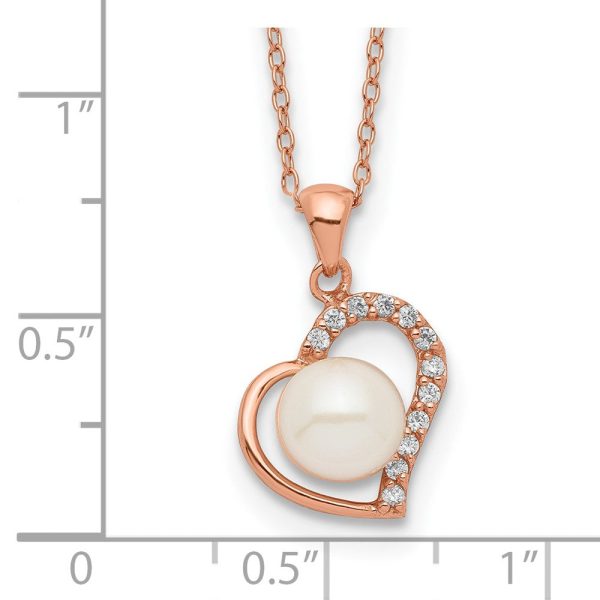 7X8MM Pearl Heart 17-inch Pendant in Rose Gold Plated Sterling Silver Hot on Sale