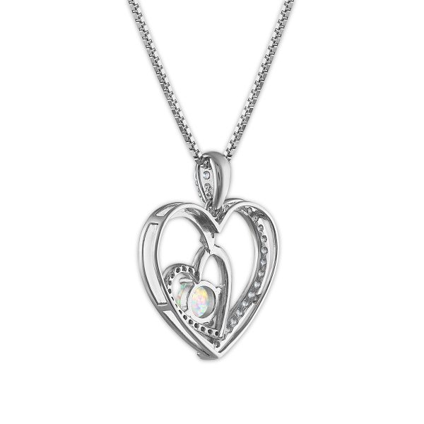 Opal and White Sapphire 18-inch Heart Pendant in Sterling Silver on Sale