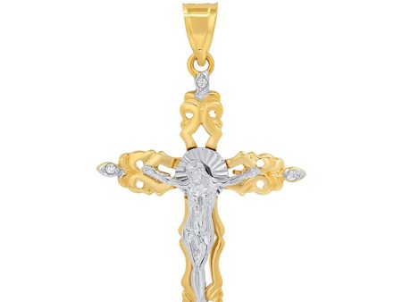 Roberto Martinez 14KT White and Yellow Gold 50X31MM Crucifix Cross Pendant. Chain Not Included For Discount