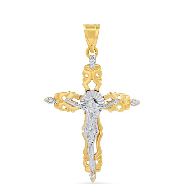 Roberto Martinez 14KT White and Yellow Gold 50X31MM Crucifix Cross Pendant. Chain Not Included For Discount