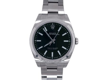 Pre-Owned Rolex White Stainless Steel Oyster Perpetual with 39X39 MM Black Round Dial. 114300 Sale