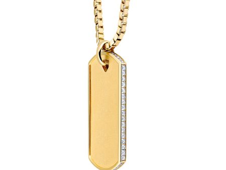 Crislu 18KT Yellow Gold Plated Sterling Silver Cubic Zirconia 20-inch Dog Tag Pendant Fashion