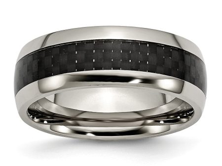 Titanium Polished w Black Carbon Fiber Inlay 8mm Band For Sale