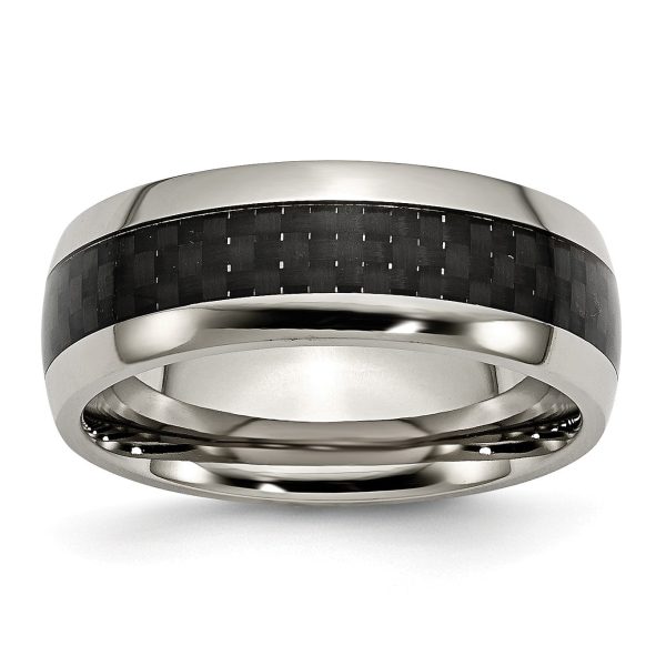 Titanium Polished w Black Carbon Fiber Inlay 8mm Band For Sale