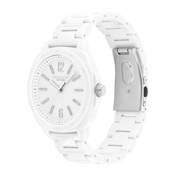 Coach with 38MM White Round Dial with Crystals Ceramic Watch. Kitt 14504407 For Sale