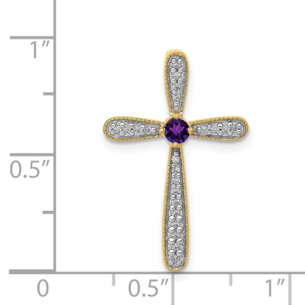 3MM Round Amethyst and Diamond Cross Pendant-Chain Not Included in 14KT Yellow Gold Online Hot Sale