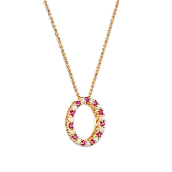 2MM Round Ruby and Opal 18-inch Circle Pendant in Yellow Gold Plated Sterling Silver For Cheap