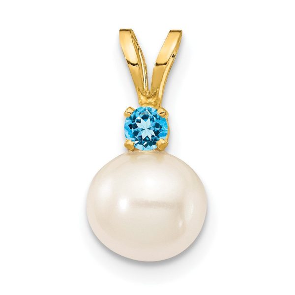 6X7MM Round Pearl and Blue Topaz Pendant-Chain Not Included in 14KT Yellow Gold Online