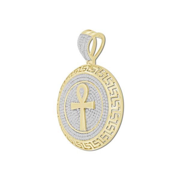 10KT Yellow Gold 3 4 CTW Diamond 43X30MM Cross Medal Charm. Chain not Included For Cheap