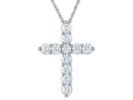 14KT White Gold 2 CTW Diamond 29X21MM 18-inch Cross Pendant Cheap