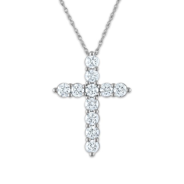 14KT White Gold 2 CTW Diamond 29X21MM 18-inch Cross Pendant Cheap