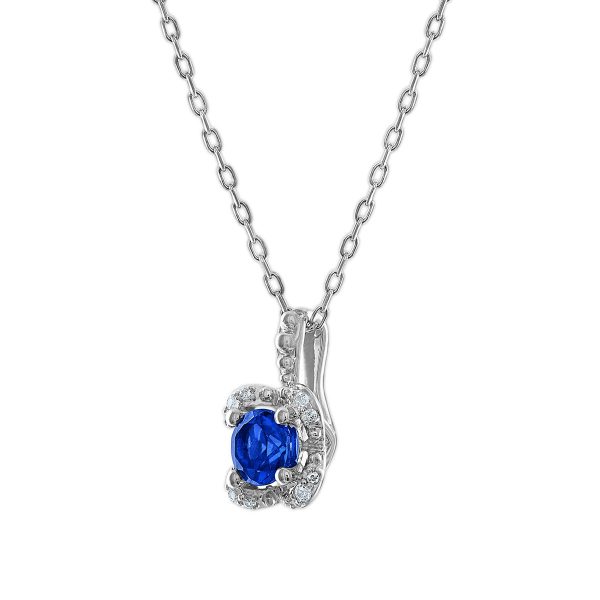 5MM Round Sapphire and White Sapphire Birthstone Flower Halo Pendant in Sterling Silver Online now