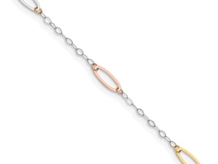 14KT Gold Tri-Color 7.5-inch 3MM Oval Link Bracelet For Discount