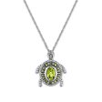 7X5MM Oval Peridot and White Sapphire Fashion Turtle 18-inch Pendant in Rhodium Plated Sterling Silver Hot on Sale