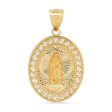 14KT Yellow Gold Cubic Zirconia 37X24MM Guadalupe Medal Charm. Chain not Included Online Sale