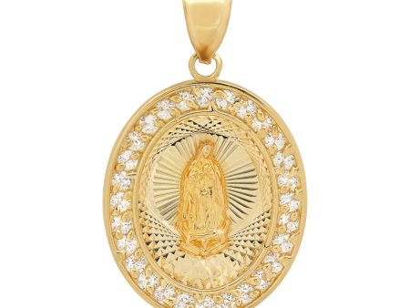 14KT Yellow Gold Cubic Zirconia 37X24MM Guadalupe Medal Charm. Chain not Included Online Sale