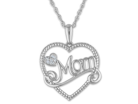 1 30 CTW Diamond Mom Heart 18-inch Pendant in Sterling Silver For Sale