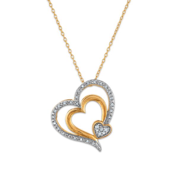 Diamond Accent 18-inch Heart Pendant in Yellow Gold-Plated Sterling Silver Fashion