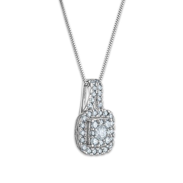 Signature 3 4 CTW Diamond Halo Cushion 18-inch Pendant in 14KT White Gold For Discount