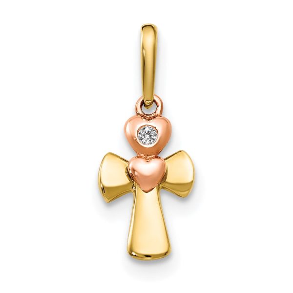 14KT Yellow and Rose Gold Cubic Zirconia Childrens Cross Pendant-Chain Not Included For Sale