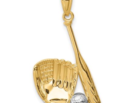 14KT Yellow Gold With Rhodium Plating Baseball Pendant Supply