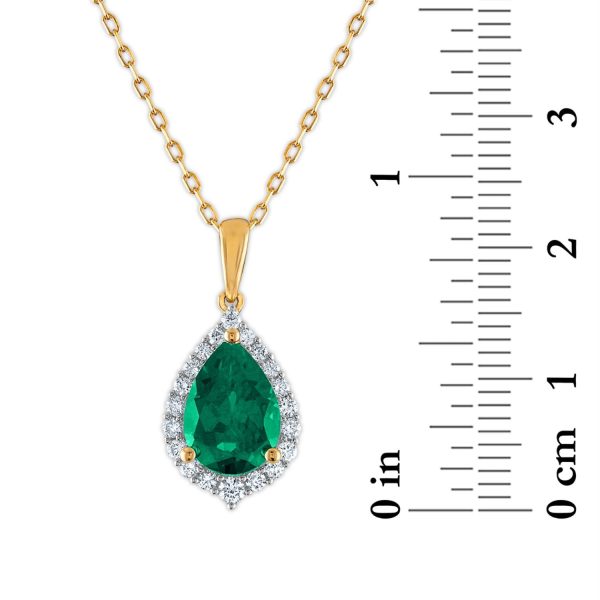 LoveSong EcoLove 10X7MM Pear Emerald and Diamond Halo 18-inch Pendant in 10KT Yellow Gold For Discount