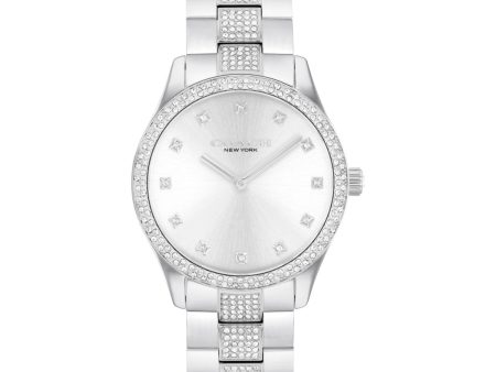 Coach with 38MM Silvertone Round Dial Stainless Steel Watch Band with Crystals. Brooks 14400033 For Discount