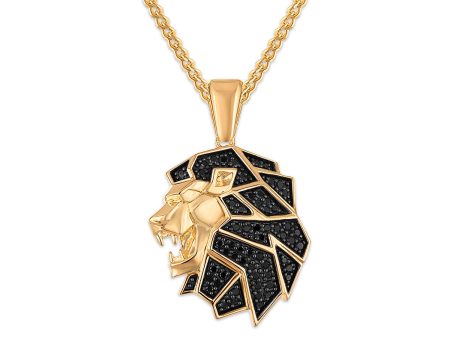 1 2 CTW Black Diamond Lion Head Pendant in Gold Plated Sterling Silver For Sale