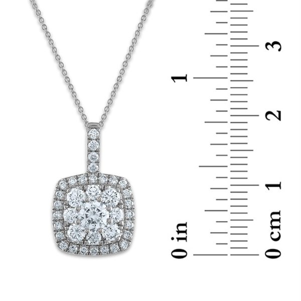 Signature EcoLove 1 CTW Lab Grown Diamond Halo Cluster Fashion Cushion Shaped 18-inch Pendant in 14KT White Gold Supply