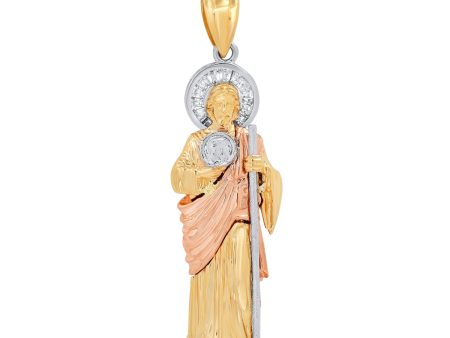 Roberto Martinez 14KT Gold Tri-Color 63X19MM Religious Saint Jude Pendant. Chain Not Included on Sale