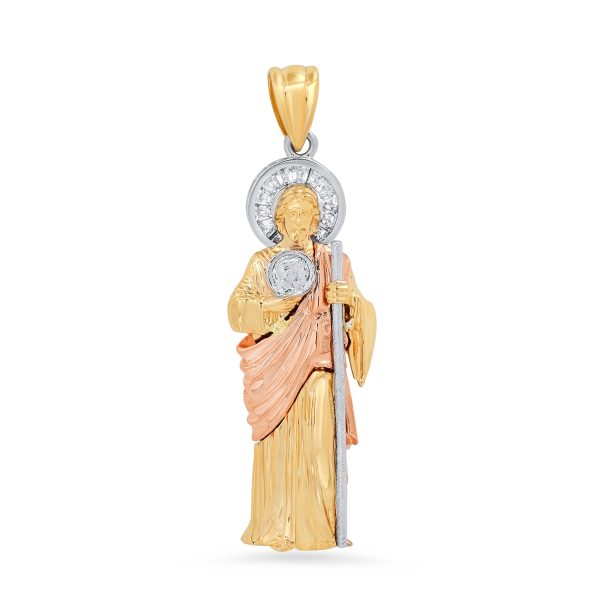 Roberto Martinez 14KT Gold Tri-Color 63X19MM Religious Saint Jude Pendant. Chain Not Included on Sale