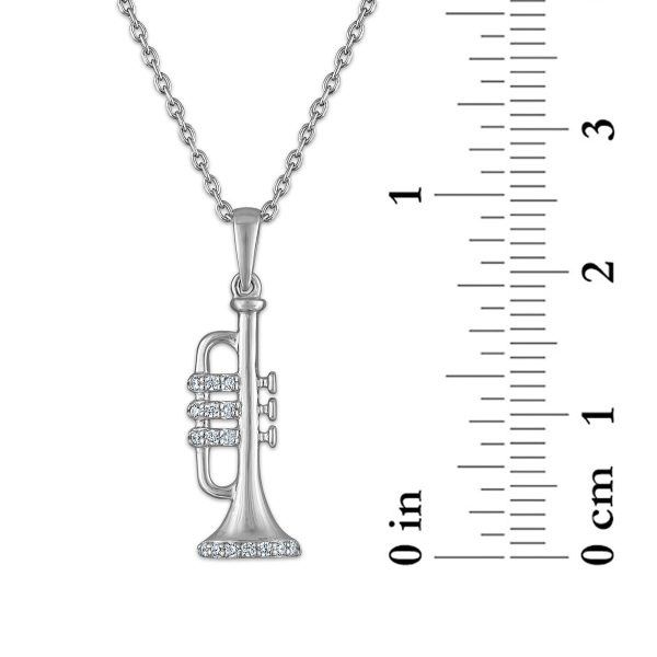 Diamond Accent Trumpet 18-inch Pendant in Rhodium Plated Sterling Silver on Sale