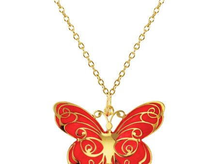 10KT Yellow Gold 20X25MM 18-inch Butterfly Enamel Pendant Hot on Sale