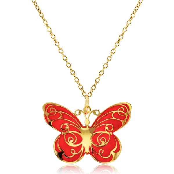 10KT Yellow Gold 20X25MM 18-inch Butterfly Enamel Pendant Hot on Sale