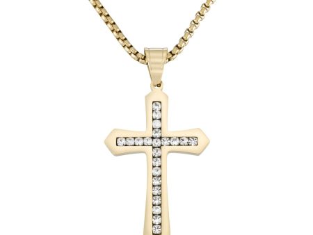 King by Simone I Smith Yellow Stainless Steel and Crystal 56X38MM 24-inch Cross Pendant Fashion