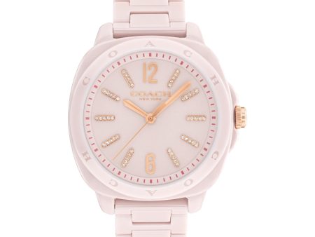 Coach with 38MM Pink Round Dial with Crystals Ceramic Watch. Kitt 14504408 Sale